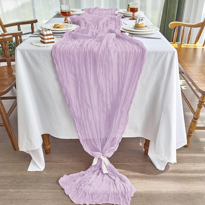 IVAPUPU 4 Pcs Cheesecloth Table Runner - 10ft Lilac Purple Lavender Boho Gauze - Image 3