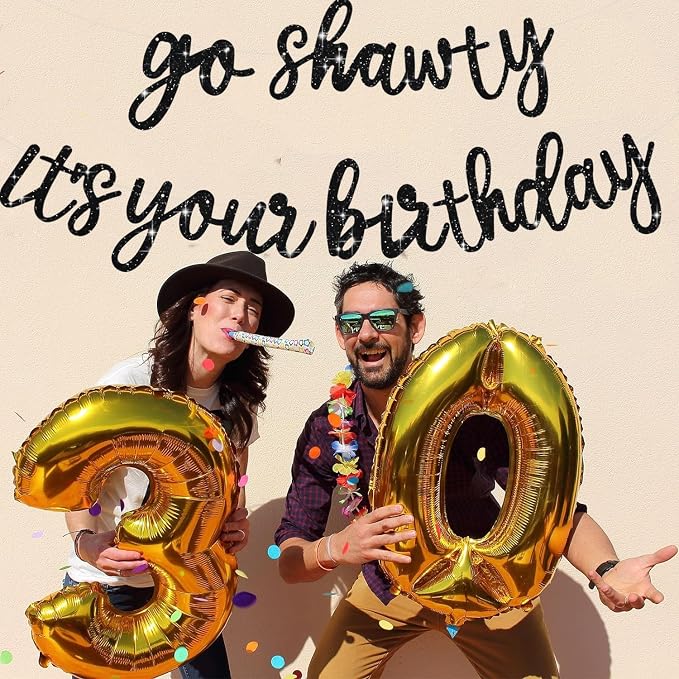 BEISHIDA Glitter Black Pre-Strung Go Shawty It's Your Birthday Banner Decor | - Image 5