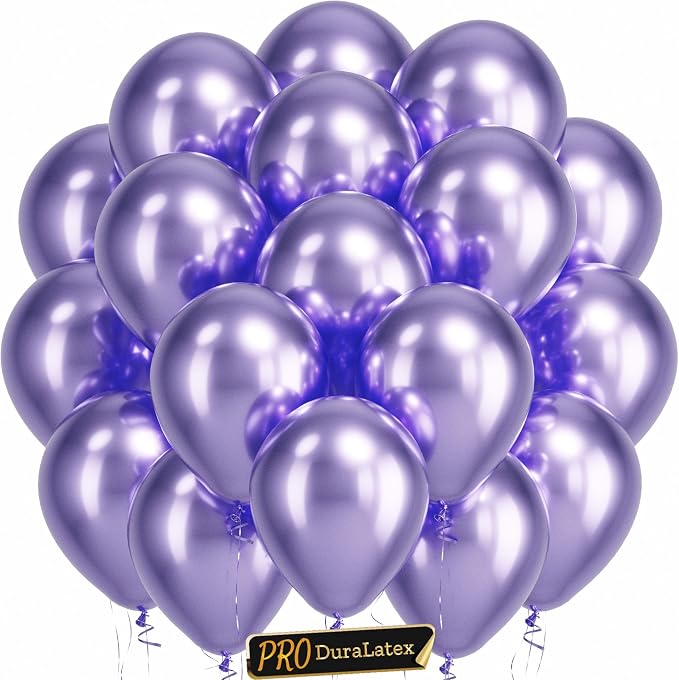 Pro Duralatex Metallic Purple Extra-Thick Balloons 120 Pack 10 inch | Chrome by Bezente