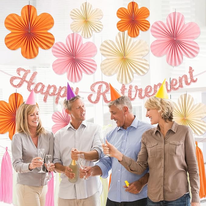 Roetyce Flower Retirement Decorations, Boho Pink Orange Retirement Banner | - Image 8