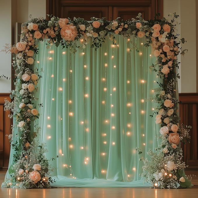 Green Tulle Backdrop Curtains by Fomcet
