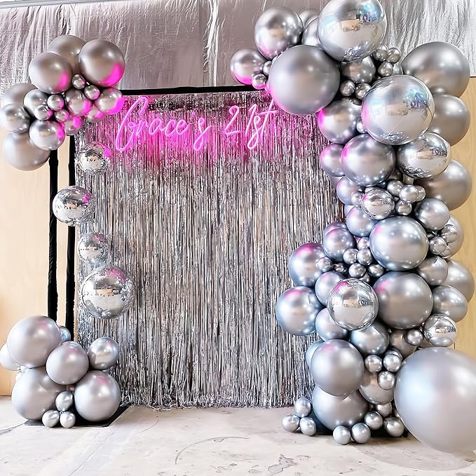 Voircoloria 130pcs Metallic Silver Balloons Arch Kit, 18 12 10 5 Inch | - Image 6