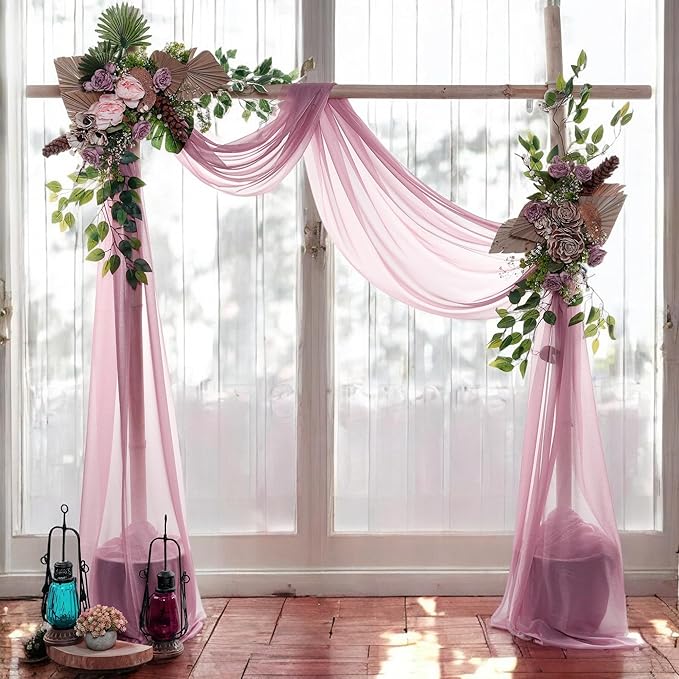 MDS Halloween Chiffon Draping Fabric - 2 Panel, 30" Wide x 75ft Long - Sheer Spooky Arbor & Canopy Drapery for Haunted House Backdrops, Party Ceilings, DIY Costumes & Themed Events - Mauva