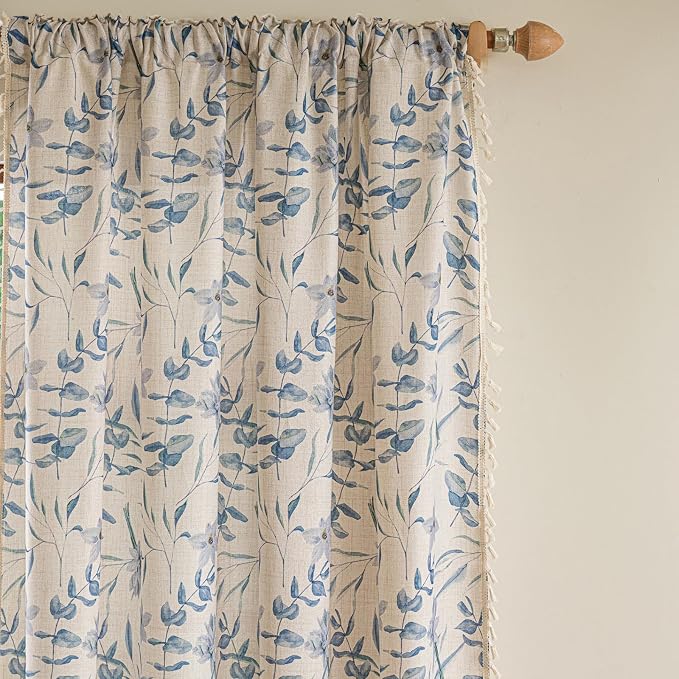 ENJOYBRIDAL Floral Curtains 63 Inch Length Semi Sheer Living Room Drapes - Image 2