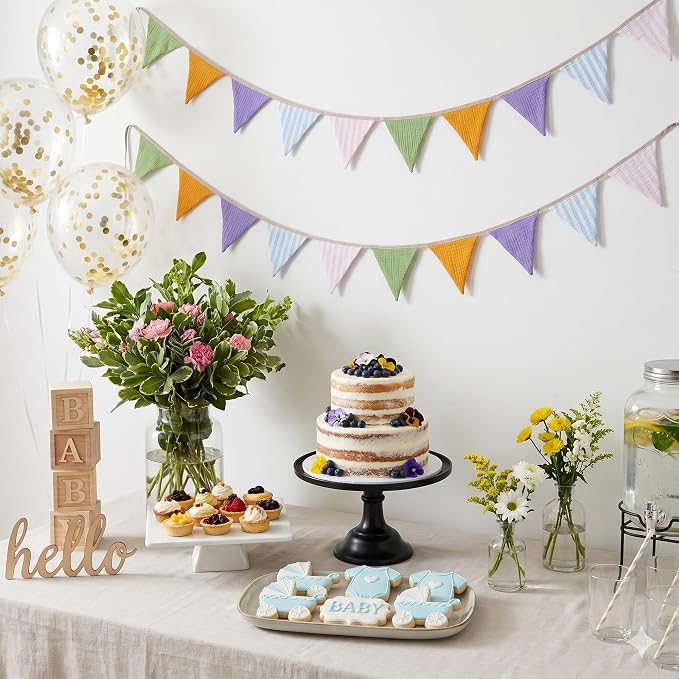 2Pcs Triangle Bunting Flag No-DIY Cotton Fabric Garland Reusable Party Banner - Image 3