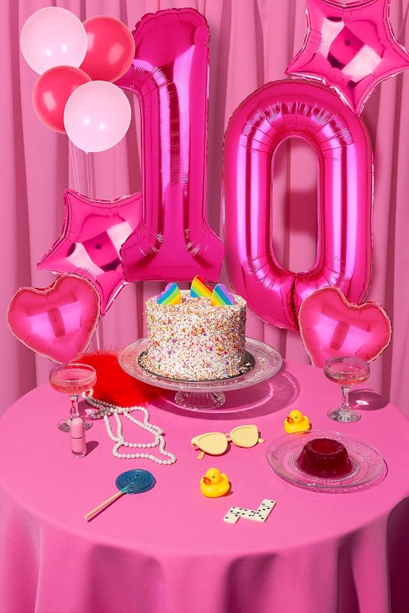 40 Inch Number Balloon Hot Pink 10 Set Pink Theme 10th Birthday Decor 10Pcs | - Image 3