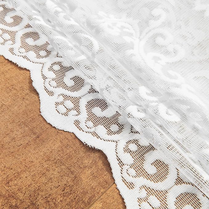 White Lace Curtains 45 Inch Length 2 Panels set Victorian Floral Sheer Curtains - Image 7