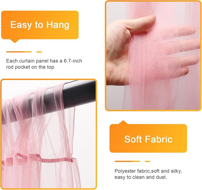 Tulle Backdrop Curtains with Lights Pink 10x10ft Sheer Curtain Backdrop | Tulle - Image 3