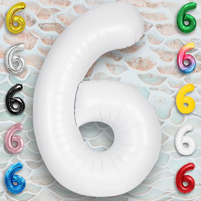 White Number Balloon 6 Mylar Foil Balloons 32 inch - Image 6
