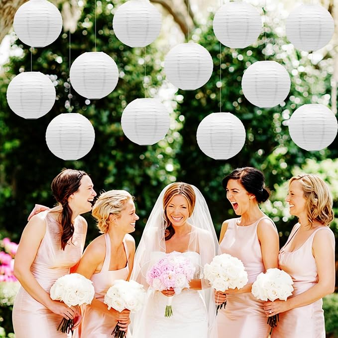 White Chinese Paper Lanterns Japanese Round Shape Hanging Ceiling Decor - Image 7