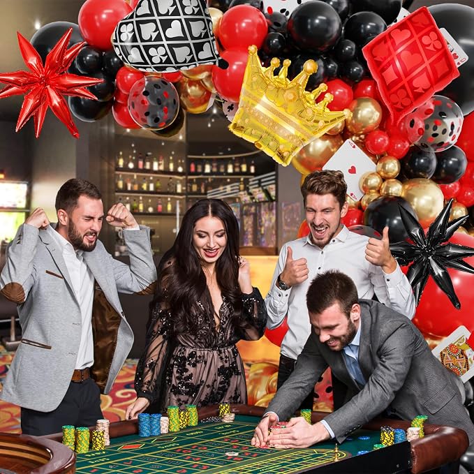 144PCS Casino Theme Party Decorations Dice Boxes | Black Red Dice Crown Poker - Image 4