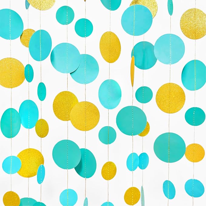Teal Gold Party Polka Dot Garland Banner Aqua Turquoise Glitter Gold Hanging by pinkblume