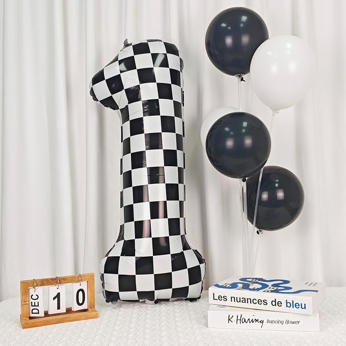 40In Black White Checkered Number 1 Balloon Race Car Digital Foil 1 Balloon | - Image 4