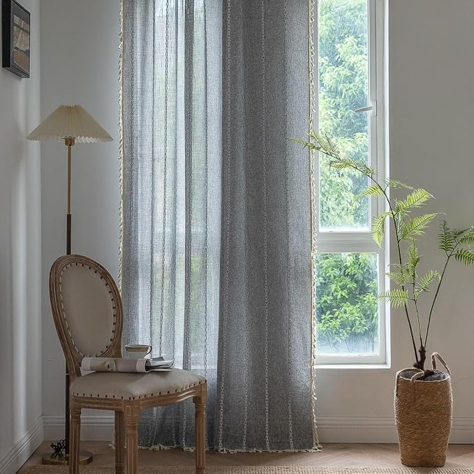 Sutuo Home Boho Curtains for Bedroom Living Room, Semi Blackout Privacy Linen - Image 2