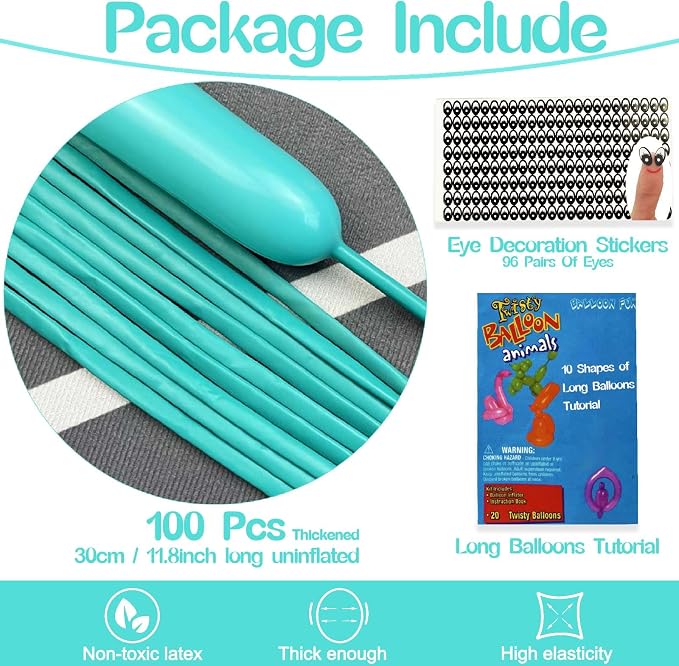 260 Balloons Teal Blue, Thickened 100 Pack Long Balloons Twisting Skinny Magic - Image 2