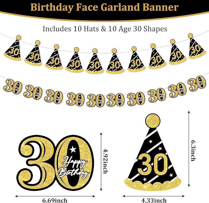 30th Birthday Decorations, 10 Hats & 10 Age 30 Shapes - Image 2