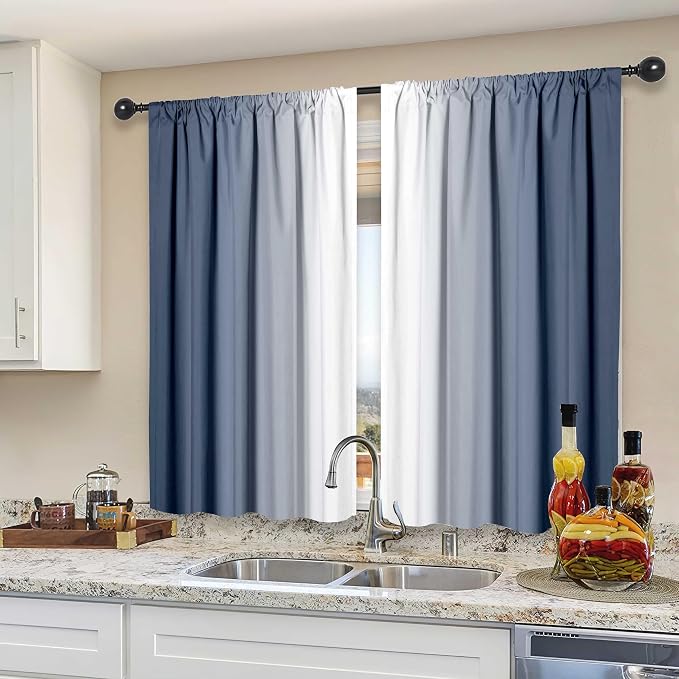 Blue and White Kitchen Curtains 2 Panels by XFLINGBAO
