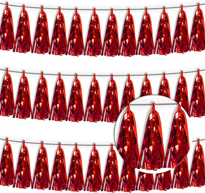 3P Red Tassel Banner Garland Metallic Foil Fringe Banner Tinsel Tassels by FENGNIAN