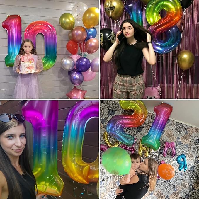 40 Inch Rainbow Number Balloon 0, Large Number Foil Mylar Balloons - Image 7