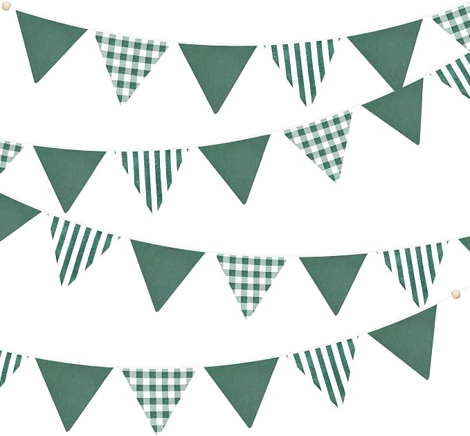 2 Sets Green Pennant Banner Flags 24Pcs Green Buffalo Plaid Striped Nursery by pinkblume