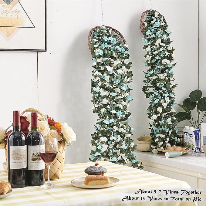 Artificial Flower Garland 6pcs 8.2ft Floral Rose Vine Decor, Hanging Faux Roses - Image 2
