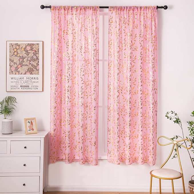 Sutuo Home Pink Sheer Curtains 63 Inch Length 2 Panels Set, Privacy Voile - Image 2