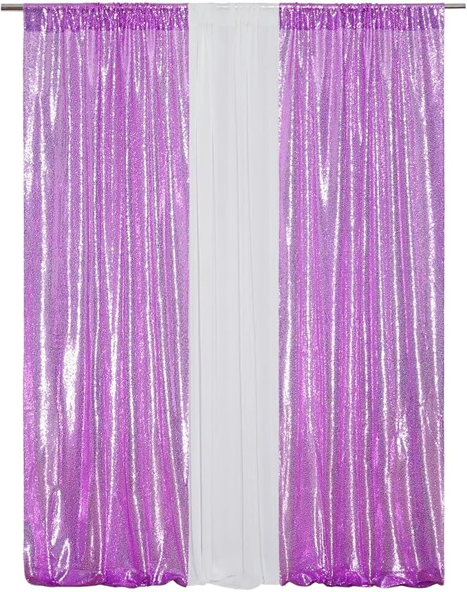 Eternal Beauty Lavender Sequin Backdrop Curtains, 4 Panels 2x8FT | 3mm Sparkle - Image 3