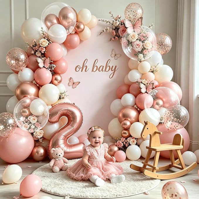 Blush Pink White Beige Gold Balloons arch kit, Party Decor | 128Pcs Retro Blush - Image 4