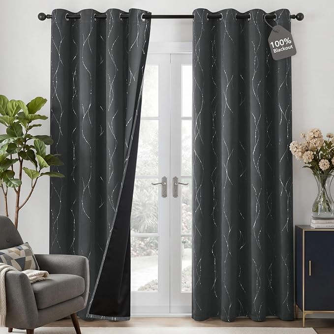 Deconovo 100% Blackout Curtains, Dark Grey Thermal Grommet Drapes, Noise by Unknown