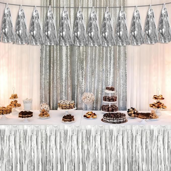 3P Silver Tassel Banner Garland Metallic Foil Fringe Banner Tinsel Tassels - Image 4