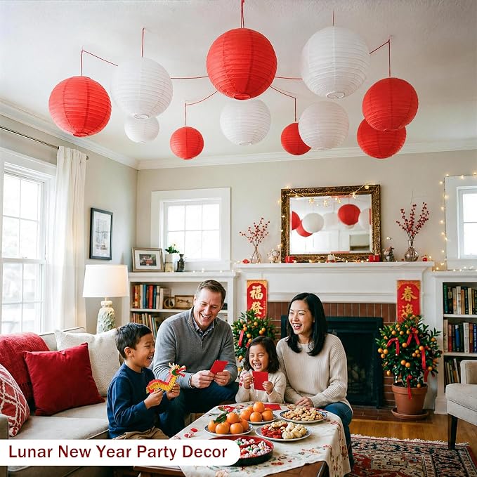 Red and White Paper Lanterns, classrooms, stores and holiday hanging decor - Image 6