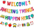 HOWAF Glitter Welcome Amazing Things Happen Here Banner, Back to School Garland by HOWAF