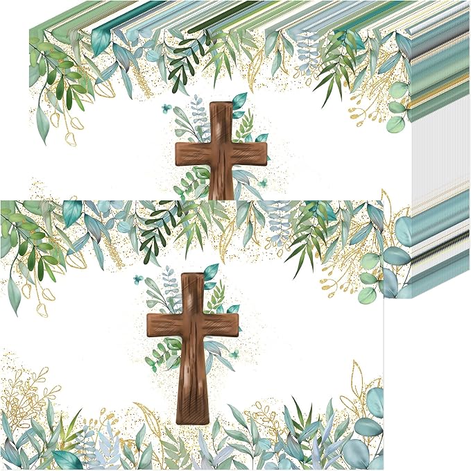 50 Pack Christian Disposable Paper Placemats Cross Eucalyptus Mats by Unknown