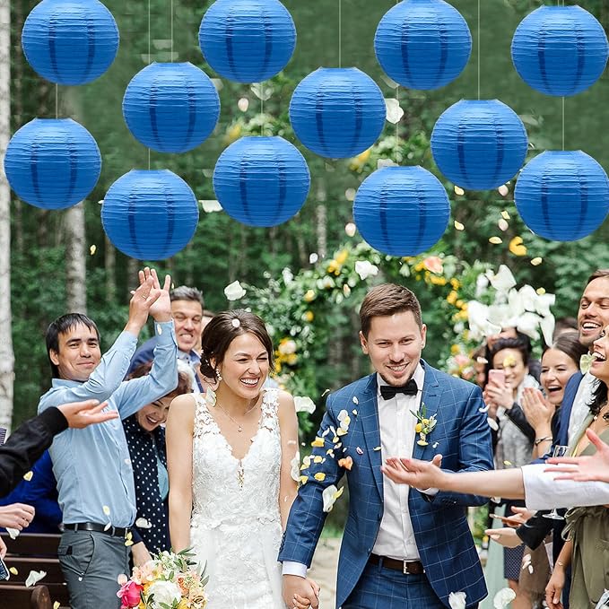 Blue Round Paper Lanterns Chinese Japanese Hanging Ceiling Decorations - Image 6