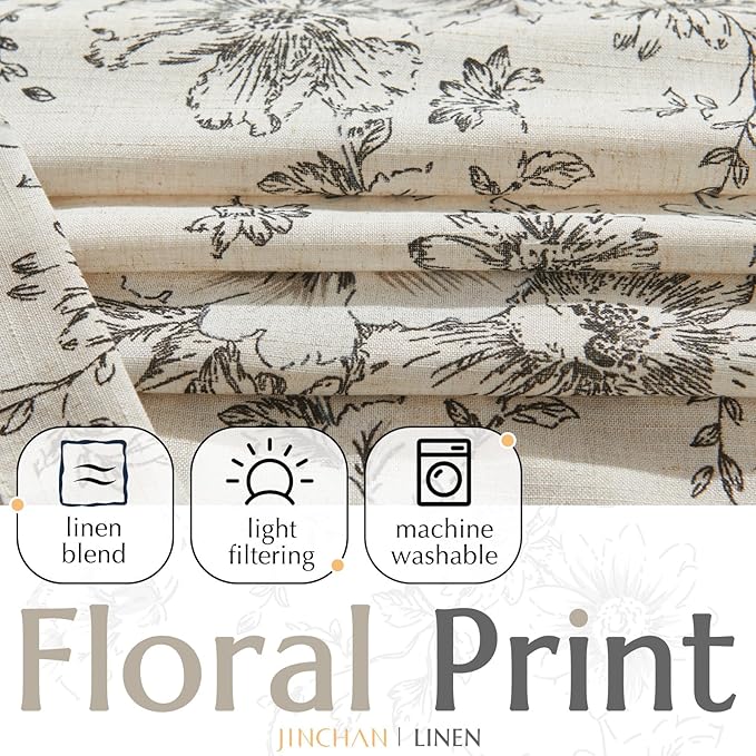 jinchan Floral Linen Curtains Lined 108 Inch Farmhouse Back Tab 2 Panels | - Image 2