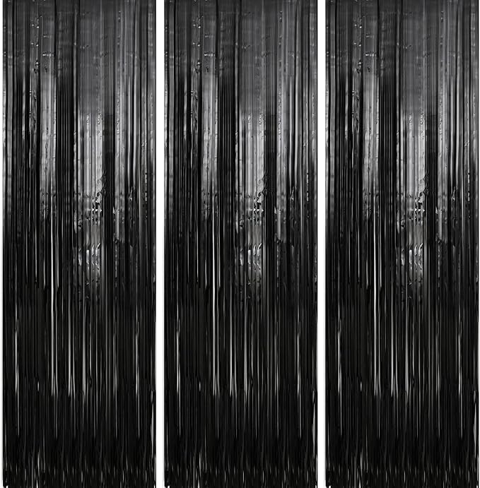 7 Pack 3.3 x 9.9 ft Black Fringe Backdrop Streamers Party Decorations | Foil by Crosize