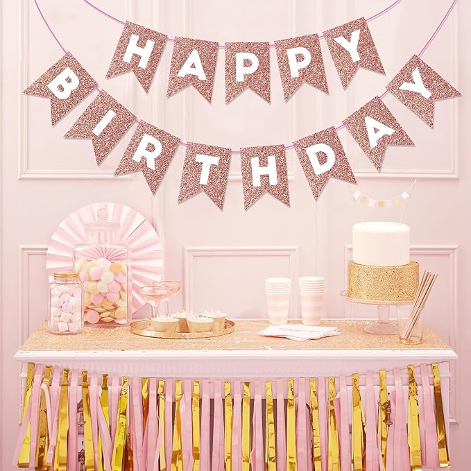 Hooqict Rose Gold Happy Birthday Banner Sign - Image 3