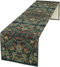 Green Morris Floral Table Runner, Boho Rustic Country Farmhouse Teal Red Rose Pattern for Home Kitchen Table Decor Dining Coffee Room Party Decor 13x90in