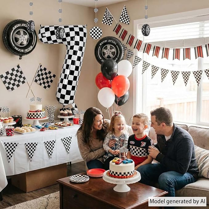 40 Inch Checkered Number 7 Balloon, Large Foil Black and White Number Balloons - Image 3