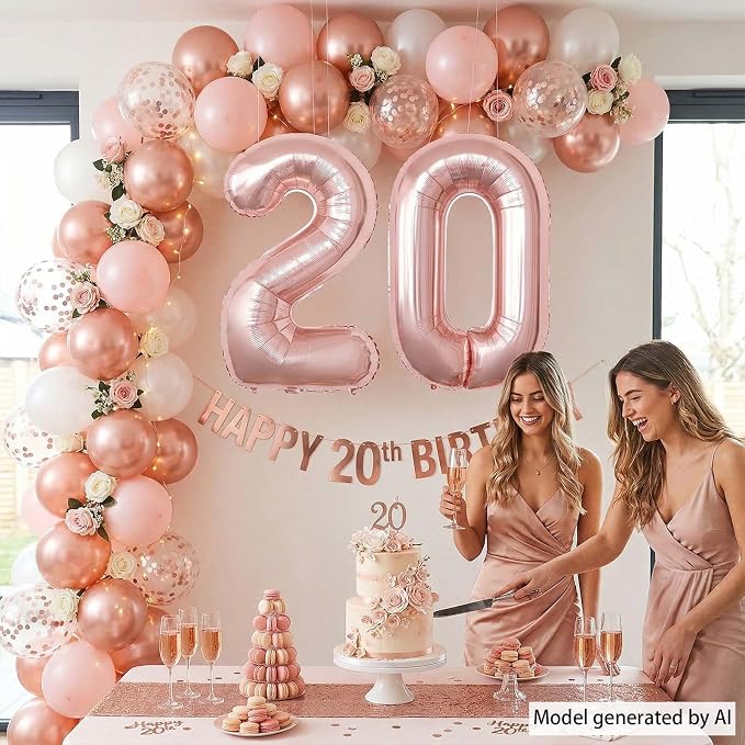 Rose Gold Number 20 Balloon 40 Inch, Glossy Foil Pair - Image 7