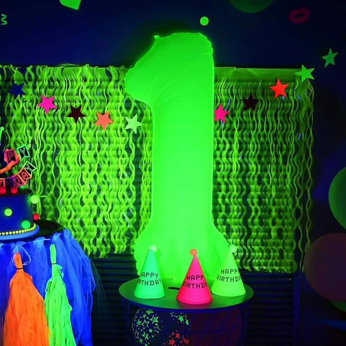 Mega-L Glow in The Dark Party Supplies, 40 Inch Yellow Number 2 Balloon | Glow - Image 6