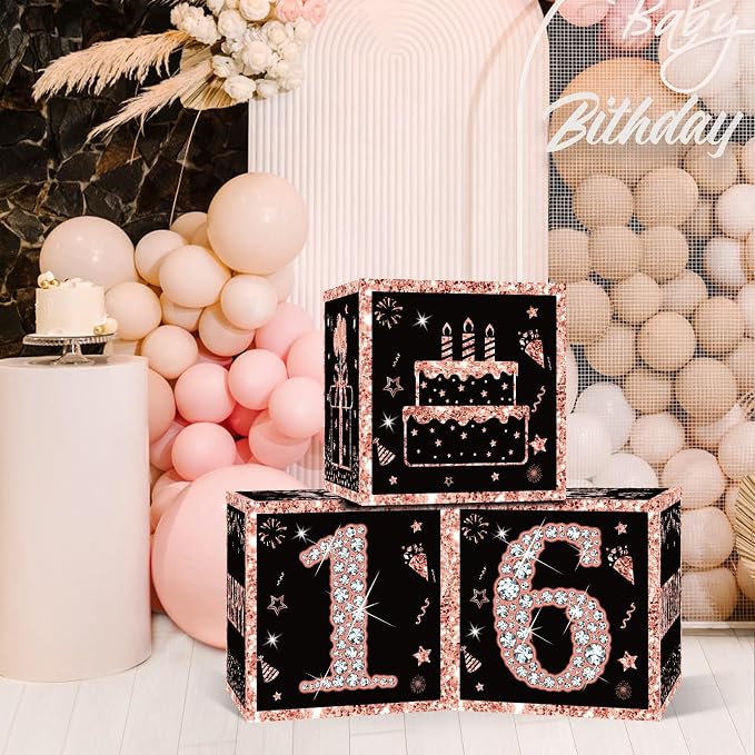 Eiurteao 3pcs Rose Gold 16th Birthday Decorations Boxes - Image 6