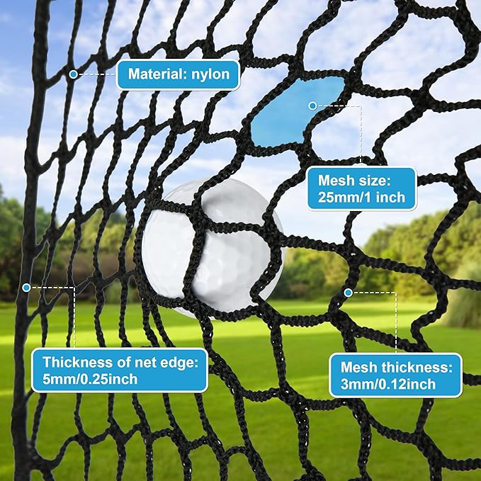 Nylon Golf Hitting Net 10-50FT,Easy Setup Hitting Net with Rope and Elastic Buckle, Sturdy Golf Netting,Weatherproof Sports Net,Backstop Net for Golf, Baseball, Softball,Hockey, Soccer