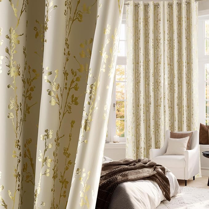 NICETOWN 100% Blackout Floral Beige Curtains by NICETOWN