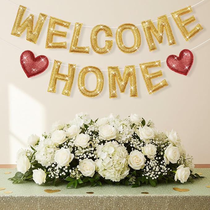 Tegeme Felt Welcome Home Banner, Pre-strung Glitter Welcome Garland Reusable - Image 4