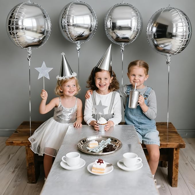 Silver Round Foil Balloons 9 pcs, Metallic Silver Giant 4D Round Balloons 22 - Image 6
