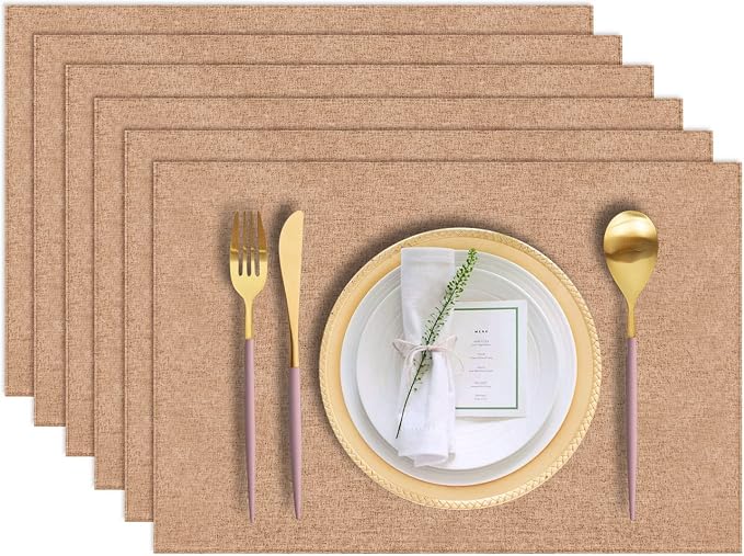 Cloth Placemats Set of 6, Cotton Linen Blend Machine Washable Durable Linen by LANDVIEW