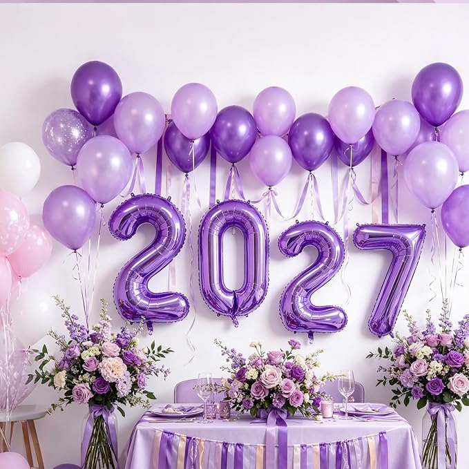 10 Pcs Number Balloons 32 Inch Purple 0-9 Number Mylar Foil Balloons Purple - Image 4