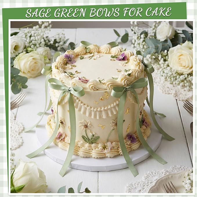 30 Pack Sage Green Bow Cake Toppers Ribbon Bows - Image 3