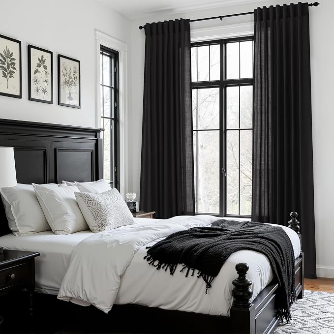 Vintage Black Linen Curtains 108 Inches Long - Image 8